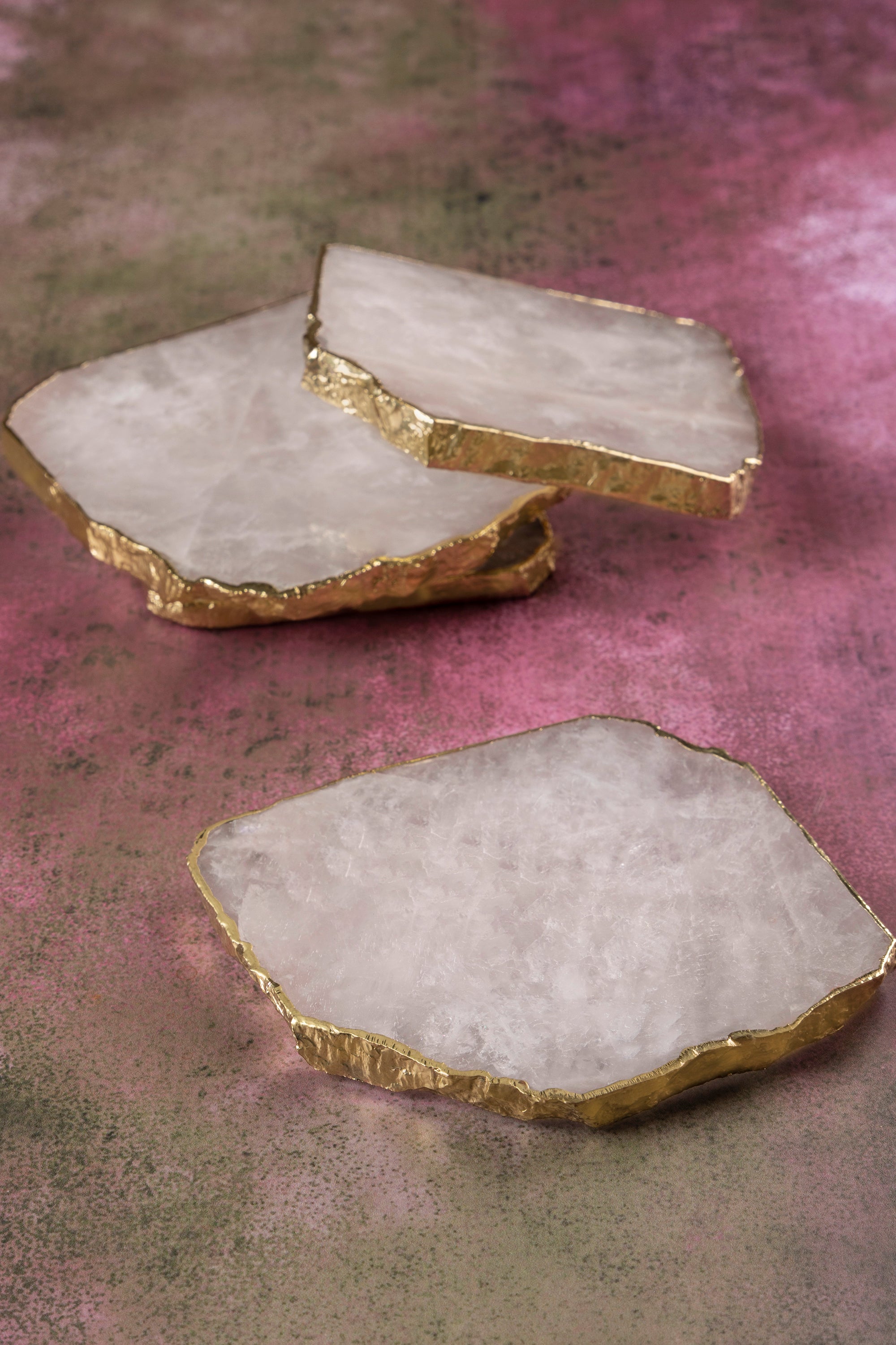 Luxurious Dazzle Rose Quartz Semi Precious Stone Coasters Set of 4