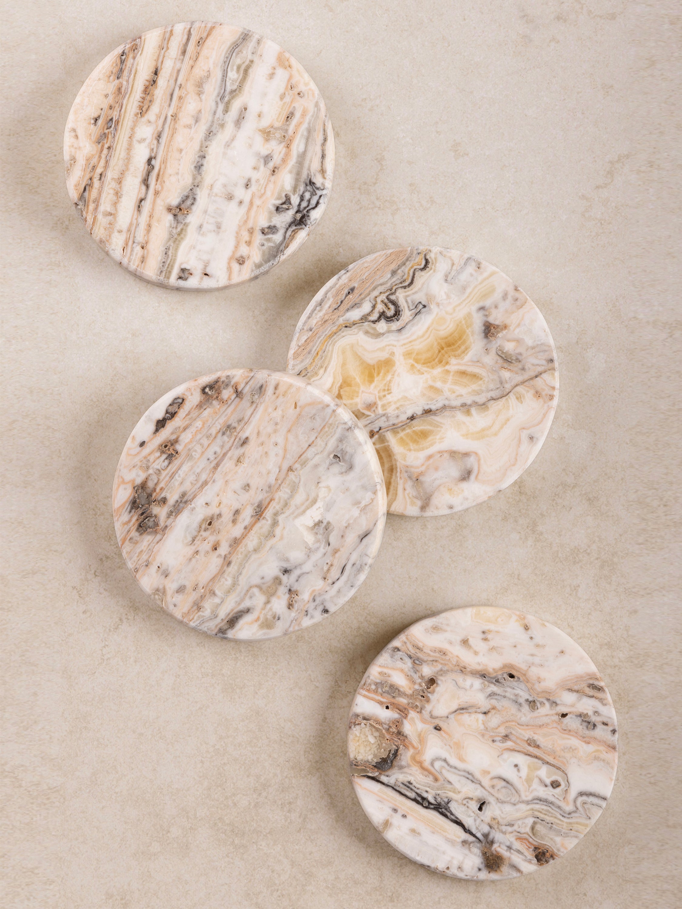 Set of Four Travertine Stone Coasters – Elegant Natural Drink Coasters