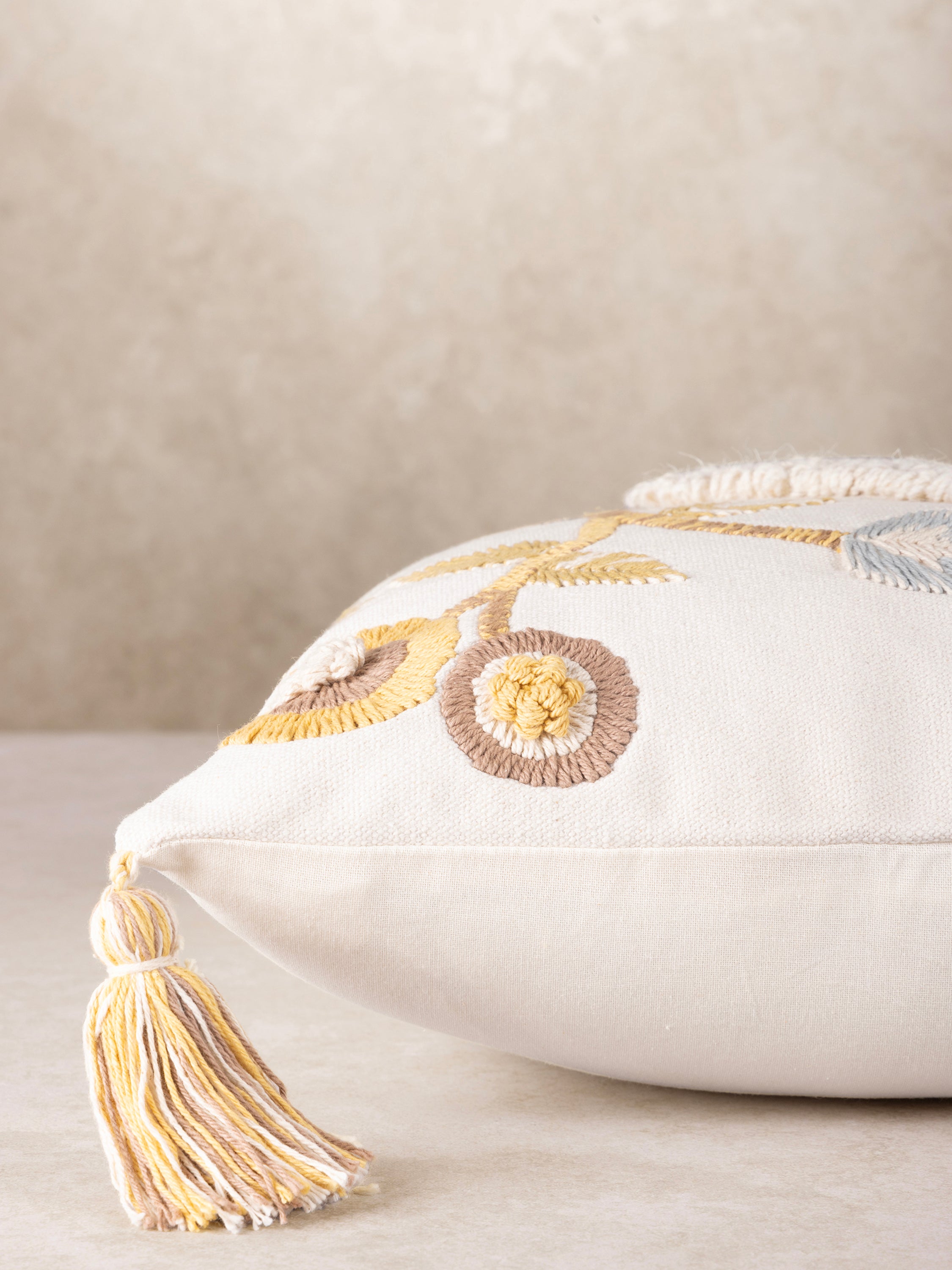 Vintage-Inspired Decorative Pillow with Bird & Floral Embroidery – A cozy and artistic accent cushion featuring delicate embroidered details, intricate patterns, and tassel embellishments for a classic look