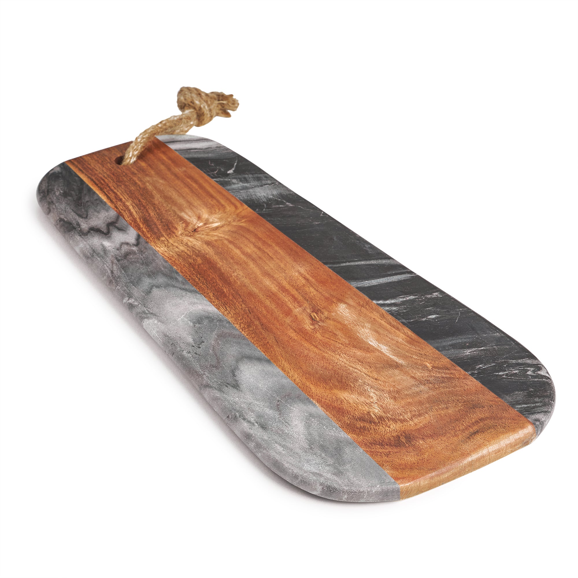 Real Marble Charcuterie Board with Wood Accent, Rectangle Shape 18"x8"